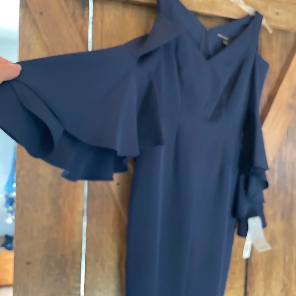 NWT Maggy London Navy Blue Cold Shoulder Sheath Dress Size 0